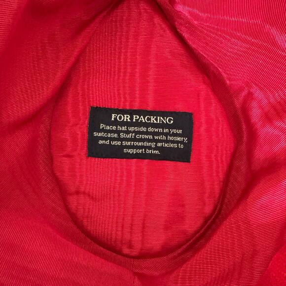 Eric Javits Vintage Red Wool Hat Whipstitch Black Leather Trim OS Western Cowboy main image 6